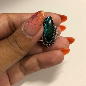 green paua shell ring